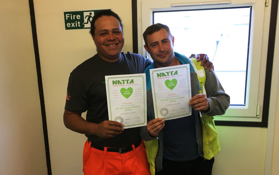 From left to right: Francis Slater and Paul Dakin with their LOVE awards for showing dedication to Safety