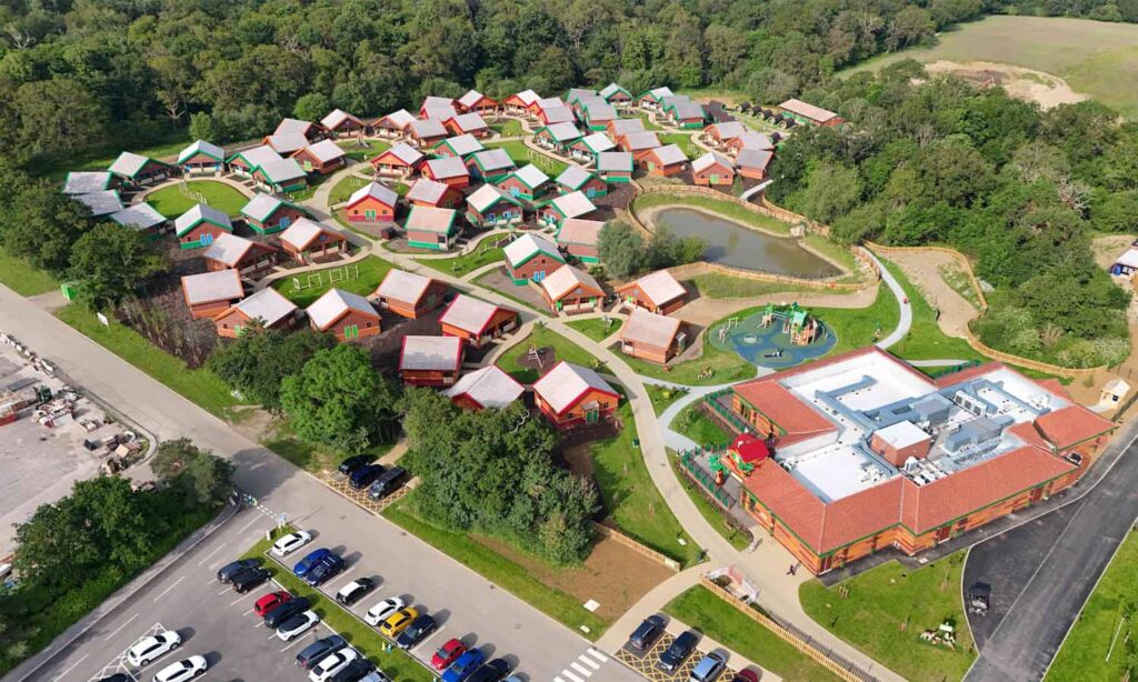 Legoland Windsor Car Park, Holiday Village- side drone view