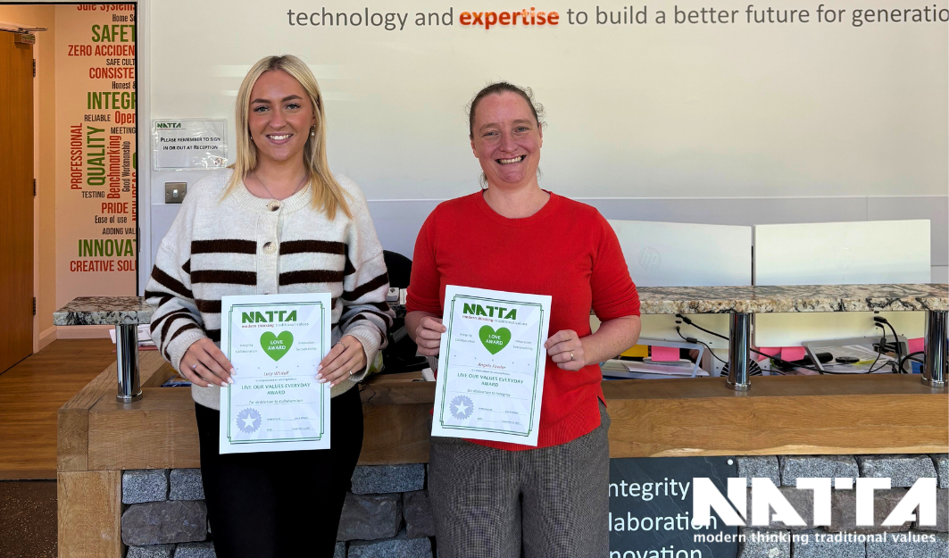 Lucy Whittall and Angela Fowler from Natta Building Company and CISTC holding their love award certificates that were awarded in August 2025.